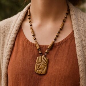 Vintage Hand-Carved Horn Tribal Mask Necklace